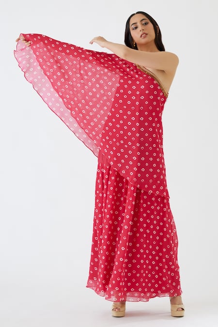 Shop_Nikasha_Pink 100% Cotton, 100% Viscose Georgette Coin, One Shoulder Printed Tunic _Online_at_Aza_Fashions