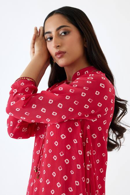 Shop_Nikasha_Pink 100% Viscose Crepe Coin, Bandhani Keyhole Printed Tunic And Dhoti Pant Set _Online_at_Aza_Fashions