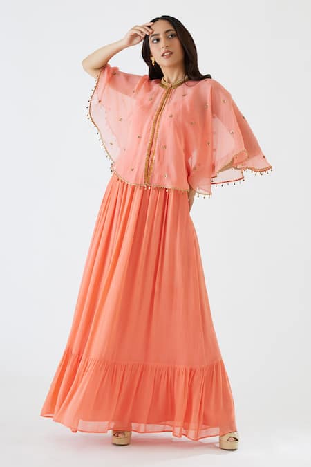 Nikasha V Neck Dress With Embroidered Cape 