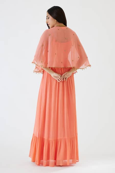 Nikasha V Neck Dress With Embroidered Cape 