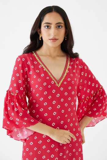 Shop_Nikasha_Pink 100% Crepe, 100% Georgette Coin, Bandhani Print Maxi Dress _Online_at_Aza_Fashions