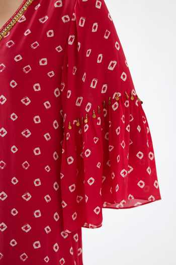 Nikasha_Pink 100% Crepe, 100% Georgette Coin, Bandhani Print Maxi Dress _at_Aza_Fashions