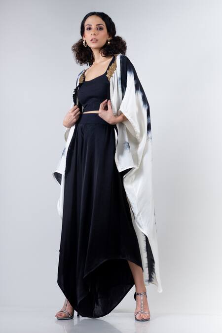 Nupur Kanoi_White Habutai Silk Round Asymmetric Kaftan And Draped Pant Set _Online_at_Aza_Fashions