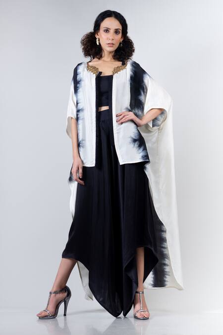 Buy_Nupur Kanoi_White Habutai Silk Round Asymmetric Kaftan And Draped Pant Set _Online_at_Aza_Fashions