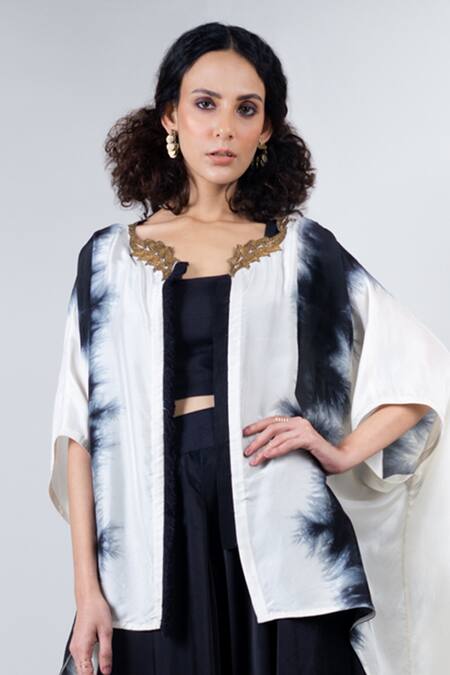 Nupur Kanoi_White Habutai Silk Round Asymmetric Kaftan And Draped Pant Set _at_Aza_Fashions