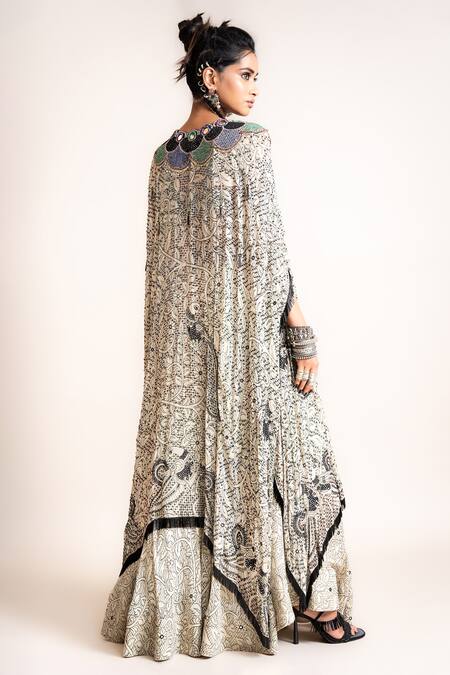 Shop_Nupur Kanoi_Off White Jacket And Pant- Georgette & Blouse- Crepe Kaftan & Circular Set_Online_at_Aza_Fashions