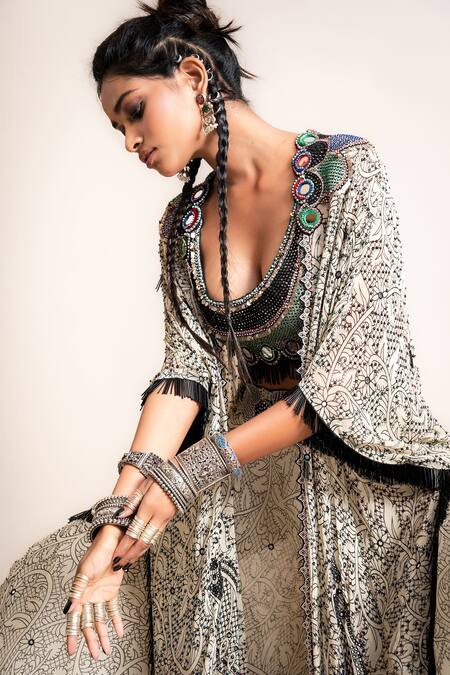 Nupur Kanoi_Off White Jacket And Pant- Georgette & Blouse- Crepe Kaftan & Circular Set_at_Aza_Fashions