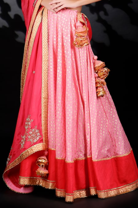 Nikasha Red Cotton Silk, Matka Silk, Chinon Printed Lehenga And Embroidered Blouse Set at Aza Fashions Nikasha_Red Cotton Silk, Matka Silk, Chinon Printed Lehenga And Embroidered Blouse Set _at_Aza_Fashions