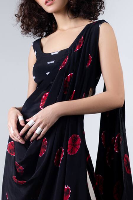 Nupur Kanoi_Black Crepe Round Shibori Print Dhoti Saree With Blouse _at_Aza_Fashions