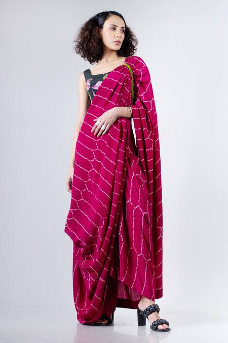 Nupur Kanoi_Pink Crepe Round Pre-draped Saree With Blouse_Online_at_Aza_Fashions