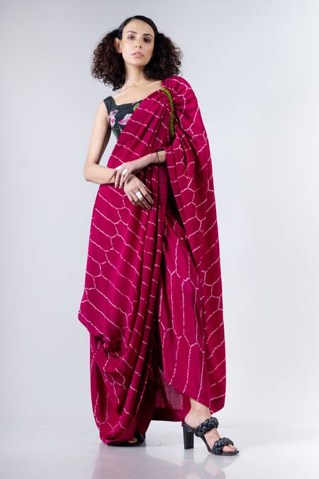 Shop_Nupur Kanoi_Pink Crepe Round Pre-draped Saree With Blouse_Online_at_Aza_Fashions