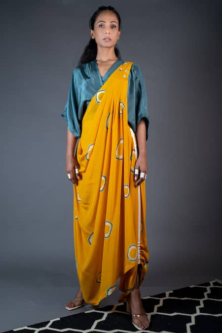 Nupur Kanoi Printed Dhoti Saree With Kaftan Top 