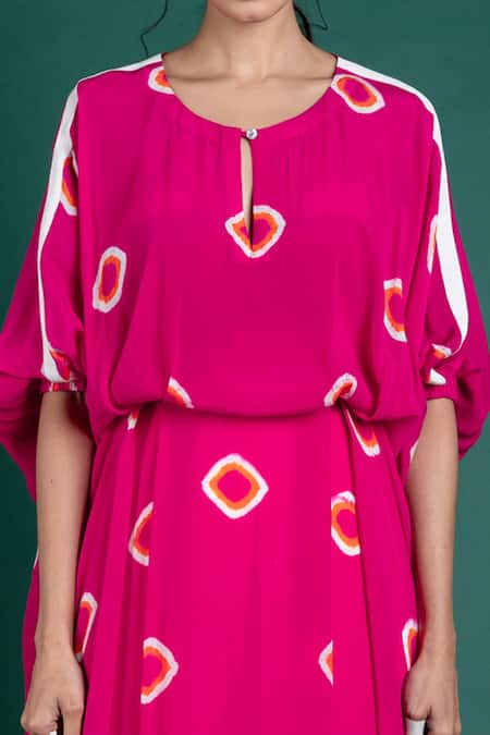 Buy_Nupur Kanoi_Pink Crepe And Silk Polka Dot Round Printed Kaftan Kurta & Lungi Set_Online_at_Aza_Fashions