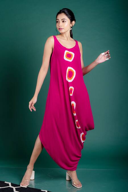 Buy_Nupur Kanoi_Pink Crepe Polka Dot Round Printed Jacket And Dress Set_Online_at_Aza_Fashions