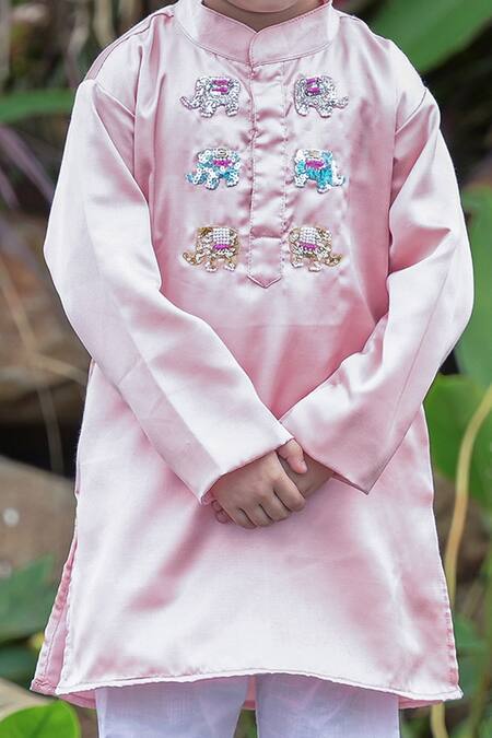 Fairies Forever Pink Modal, Satin Sequins, Embroidery Hand Kurta And Pant Set Online at Aza Fashions Fairies Forever_Pink Modal, Satin Sequins, Embroidery Hand Kurta And Pant Set_Online_at_Aza_Fashions