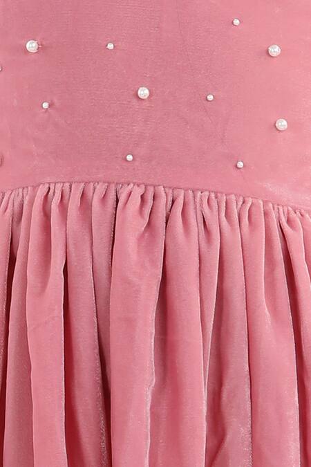 Buy_Fairies Forever_Pink Velvet Pearls Work Dress _Online_at_Aza_Fashions