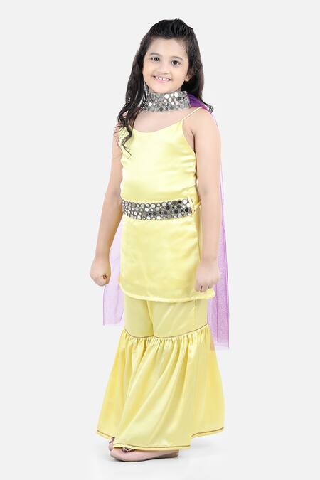 Shop_Fairies Forever_Yellow Satin Mirrors Gharara Set_Online_at_Aza_Fashions