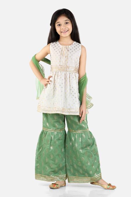 Buy_Fairies Forever_Green Cotton, Chanderi, Chiffon Embroidery, Gota Patti Gharara Set _Online_at_Aza_Fashions