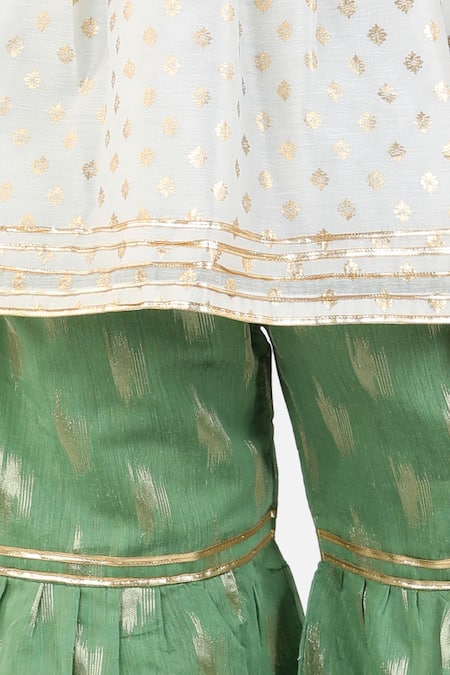 Fairies Forever_Green Cotton, Chanderi, Chiffon Embroidery, Gota Patti Gharara Set _at_Aza_Fashions