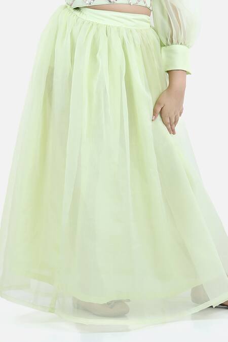 Fairies Forever_Green Organza Embroidered Gota Patti Choli Lehenga Set _at_Aza_Fashions