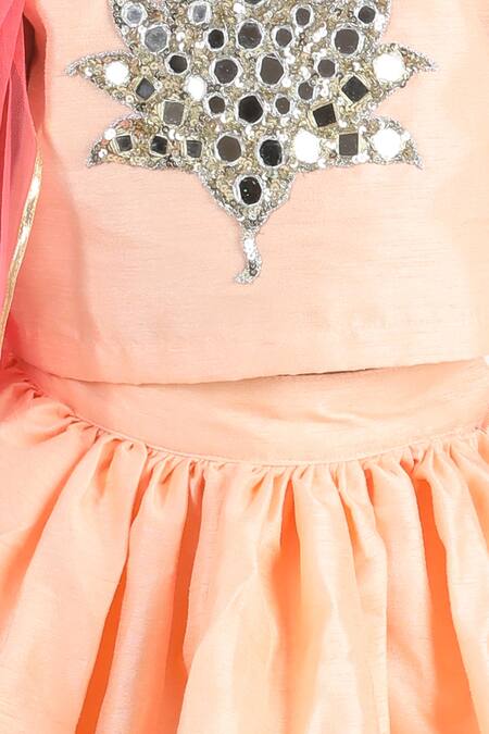 Shop_Fairies Forever_Peach Silk Sequins, Mirrors Work Choli Lehenga Set_Online_at_Aza_Fashions