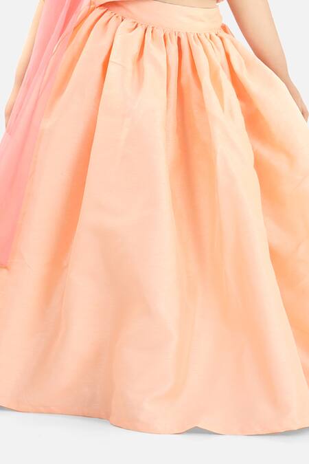 Fairies Forever_Peach Silk Sequins, Mirrors Work Choli Lehenga Set_at_Aza_Fashions