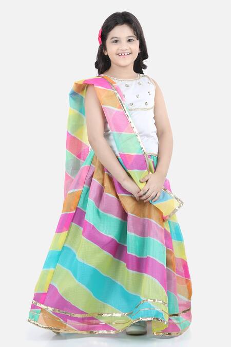 Fairies Forever_Multi Color Chanderi, Kota Doria Patti Leheriya Lehenga Set_Online_at_Aza_Fashions