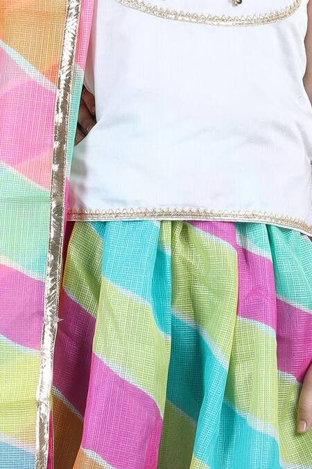 Shop_Fairies Forever_Multi Color Chanderi, Kota Doria Patti Leheriya Lehenga Set_Online_at_Aza_Fashions