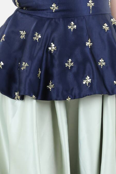 Shop_Fairies Forever_Blue Satin, Silk Sequins Peplum Kurta And Dhoti Pant Set _Online_at_Aza_Fashions