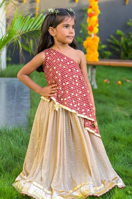 Fairies Forever Gold Georgette Gota Patti, Embroidery One Shoulder Tunic And Lehenga Set Online at Aza Fashions Fairies Forever_Gold Georgette Gota Patti, Embroidery One Shoulder Tunic And Lehenga Set _Online_at_Aza_Fashions