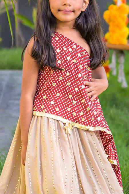 Buy Fairies Forever Gold Georgette Gota Patti, Embroidery One Shoulder Tunic And Lehenga Set Online at Aza Fashions Buy_Fairies Forever_Gold Georgette Gota Patti, Embroidery One Shoulder Tunic And Lehenga Set _Online_at_Aza_Fashions