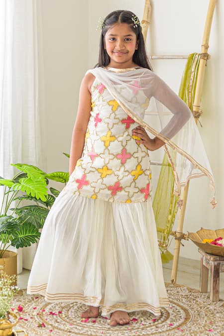 Fairies Forever Geometric Embroidered Kurta Sharara Set 