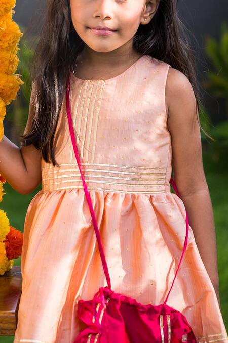 Shop Fairies Forever Peach Cotton Silk Gota Work Embroidered Kurta And Pant Set Online at Aza Fashions Shop_Fairies Forever_Peach Cotton Silk Gota Work Embroidered Kurta And Pant Set _Online_at_Aza_Fashions