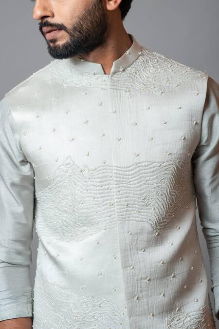 Buy PAARSH White Cotton, Bamberg Silk, Linen Satin Of Hope Embroidered Bundi Kurta Set Online at Aza Fashions Buy_PAARSH_White Cotton, Bamberg Silk, Linen Satin Of Hope Embroidered Bundi Kurta Set _Online_at_Aza_Fashions