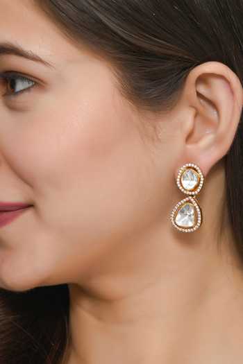 Zeeya Luxury Jewellery_Gold Plated Polkis Tiered Kundan Earrings_Online_at_Aza_Fashions