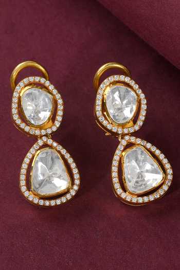 Buy_Zeeya Luxury Jewellery_Gold Plated Polkis Tiered Kundan Earrings_Online_at_Aza_Fashions