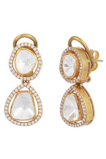 Shop_Zeeya Luxury Jewellery_Gold Plated Polkis Tiered Kundan Earrings_Online_at_Aza_Fashions