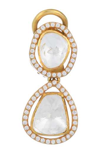 Zeeya Luxury Jewellery_Gold Plated Polkis Tiered Kundan Earrings_at_Aza_Fashions