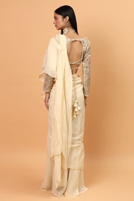 Neha Khullar Ruffle Pre-Draped Saree & Mirror Embroidered Blouse For Kids