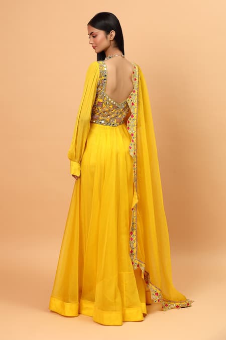 Neha Khullar Geometric Mirror Embroidered Anarkali Set For Kids