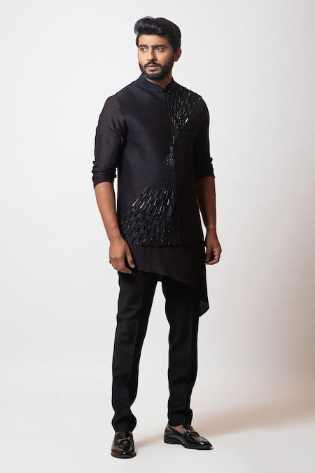 Paarsh Mariana Trench Embroidered Bundi Kurta Set 