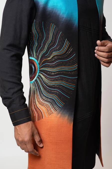 Buy_PAARSH_Multi Color Cotton, Bamberg Silk Divine Aura Ombre Front Open Jacket Kurta Set _Online_at_Aza_Fashions