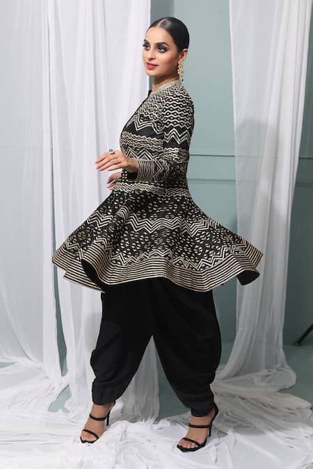 Neha Khullar_Black Chanderi Silk, Organza Gota Patti, Peplum Kurta Set With Dupatta For Kids_Online_at_Aza_Fashions