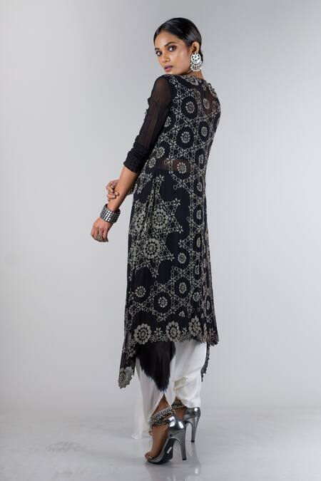 Nupur Kanoi Black Georgette Round Overlap Jacket And Draped Pant Set Online at Aza Fashions Nupur Kanoi_Black Georgette Round Overlap Jacket And Draped Pant Set _Online_at_Aza_Fashions