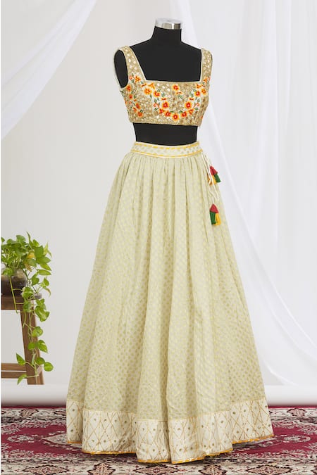 Neha Khullar_White Silk, Cotton, Net Embroidery, Tassels, Sequins Lehenga Set With Dupatta For Kids_Online_at_Aza_Fashions