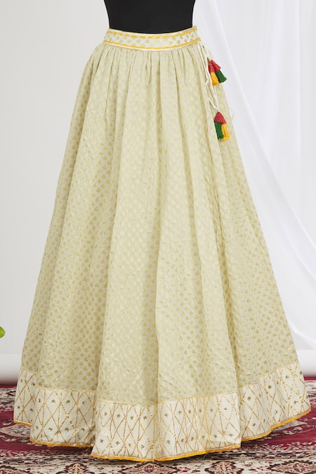 Buy_Neha Khullar_White Silk, Cotton, Net Embroidery, Tassels, Sequins Lehenga Set With Dupatta For Kids_Online_at_Aza_Fashions
