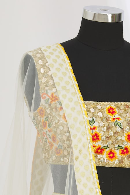 Shop_Neha Khullar_White Silk, Cotton, Net Embroidery, Tassels, Sequins Lehenga Set With Dupatta For Kids_Online_at_Aza_Fashions