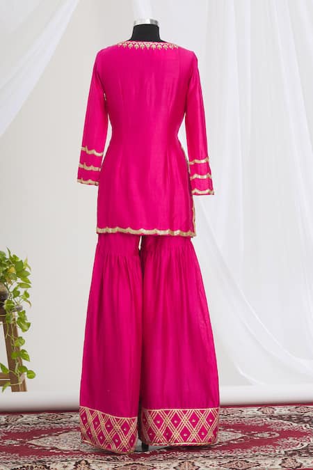 Shop Neha Khullar Pink Round Embroidered Kurta Sharara Set at Aza Fashions Shop_Neha Khullar_Pink Round Embroidered Kurta Sharara Set _at_Aza_Fashions