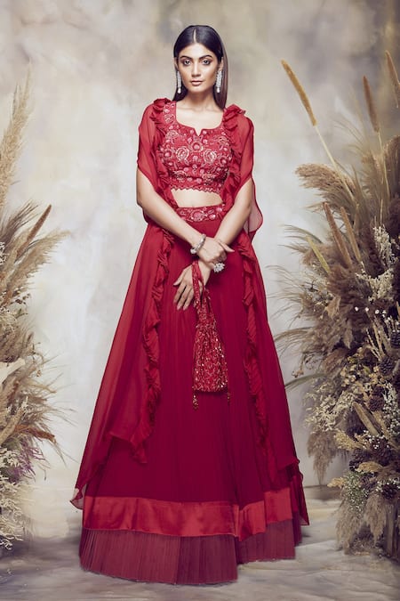 Niamh By Kriti Ruffle Cape Lehenga Set 