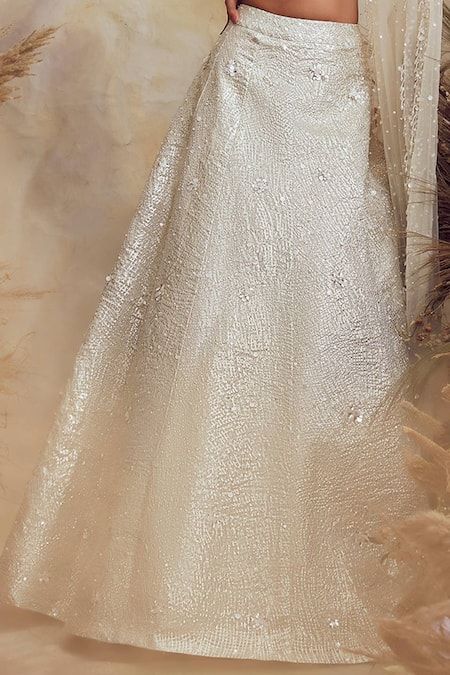 Buy_Niamh By Kriti_White Net And Silk Crepe Pearls, Sequin, Glass Embroidered Bridal Lehenga Set _Online_at_Aza_Fashions